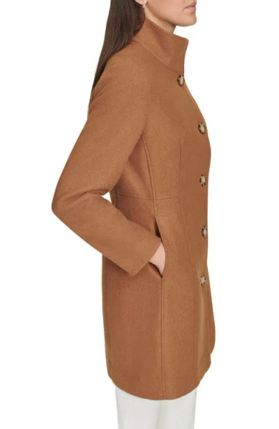 Calvin Klein Stand Collar Coat In Brown