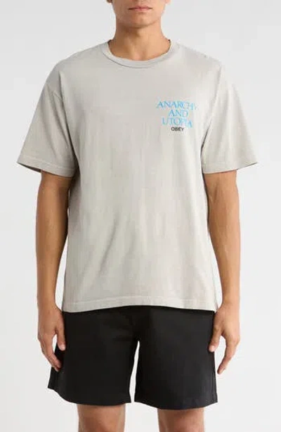 Obey Anarchy & Utopia Graphic T-shirt In Gray