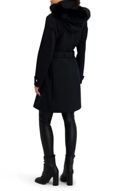 Karl Lagerfeld Water Resistant Soft Shell Coat With Removable Faux Fur Trim In Black