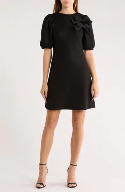 Area Stars Double Bow Puff Sleeve Sweater Dress In Black