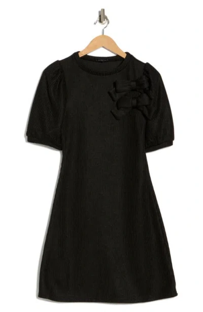 Area Stars Double Bow Puff Sleeve Sweater Dress In Black