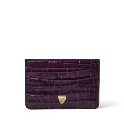 Aspinal Of London Leather Croc-embossed Slim Card Holder In Purple