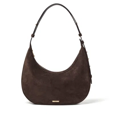 Aspinal Of London Womens Hudson Crescent Small Suede Shoulder Bag Chocolate In Brown