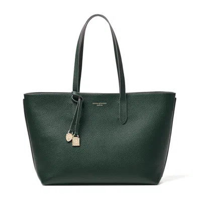 Aspinal Of London Zipped East West Tote With Charm In Green