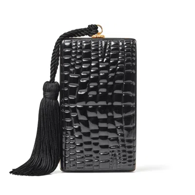 Aspinal Of London Patent Leather Croc-embossed Paloma Box Clutch Bag In Black