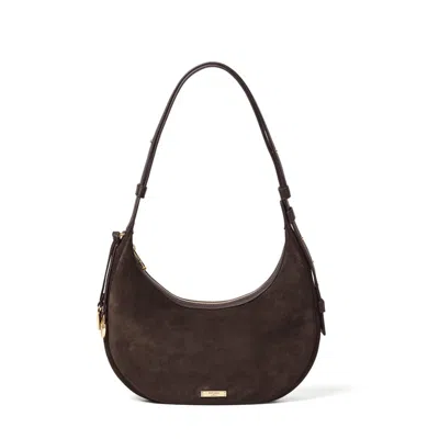Aspinal Of London Womens Hudson Crescent Small Suede Shoulder Bag Chocolate In Brown