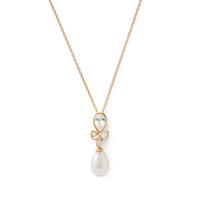 Aspinal Of London Floral Necklace With White Sapphire, Diamond & Pearl In Gold