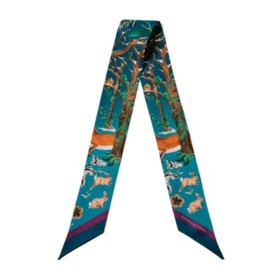 Aspinal Of London Skinny Silk Woodland Scarf In Multi