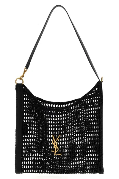 Saint Laurent Black Raffia Shopping Bag In Black
