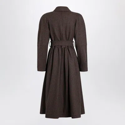 Chloé Grey/red Double-breasted Coat In Houndstooth Wool In Brown