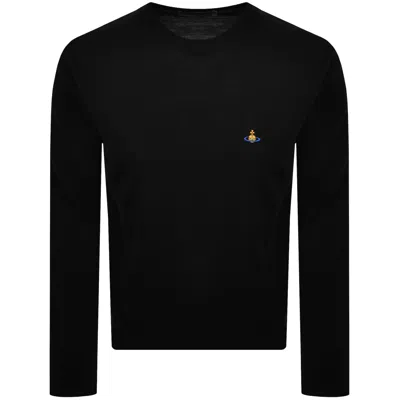 Vivienne Westwood Crewneck Sweater With Embroidered Emblem And Ribbed Details In Black
