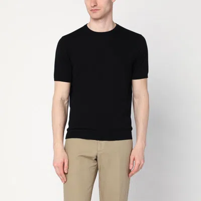 Drumohr Crew Neck T-shirt In Black Cotton In Black