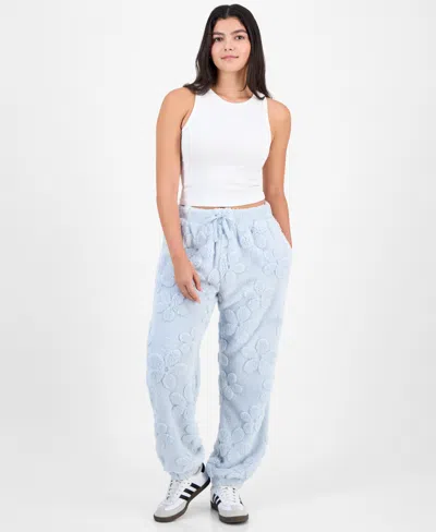 Rebelious One Rebellious One Juniors' Embossed Sherpa Jogger Pants In Blue