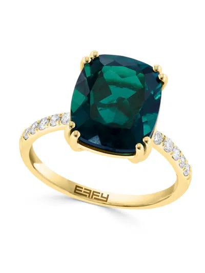 Effy 14k Yellow Gold Lab Created Emerald & Lab Created Diamond Ring In Green