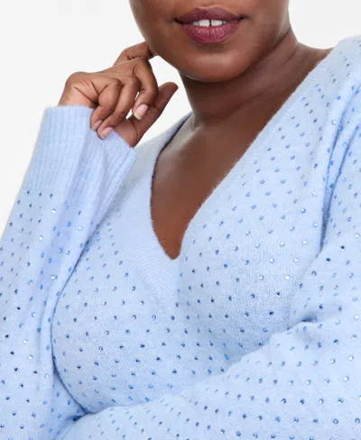 Inc International Concepts Plus Size Embellished V-neck Sweater, Macy's Exclusive In Blue