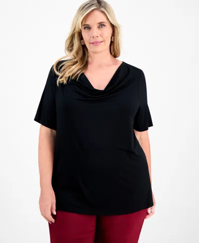 Jm Collection Plus Size Cowlneck Top, Macy's Exclusive In Black