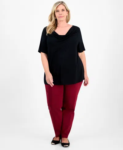 Jm Collection Plus Size Cowlneck Top, Macy's Exclusive In Black