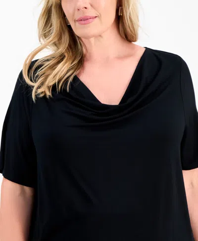 Jm Collection Plus Size Cowlneck Top, Macy's Exclusive In Black
