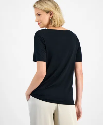 Jm Collection Petite Cowl-neck Short-sleeve Top, Macy's Exclusive In Black