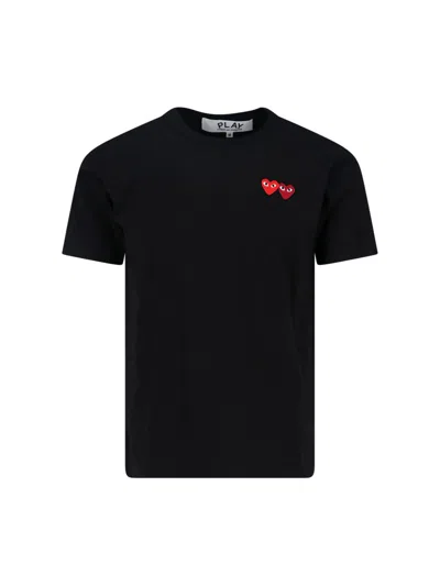 Comme Des Garçons Play Heart Motif Embroidered Short Sleeve T-shirt In Black