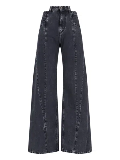 Maison Margiela Black Jeans With Wide Leg And Four-stitch Moniker Logo In Denim Woman
