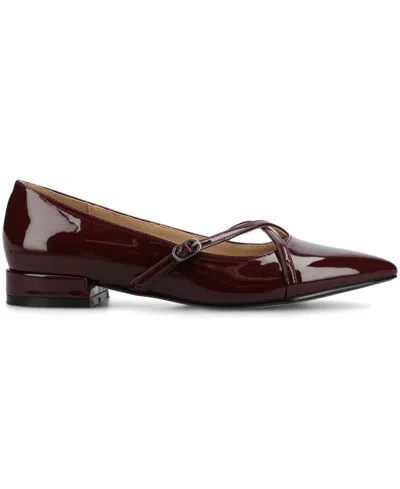 Journee Collection Women's Camby Crisscross Strap Pointed Toe Flats In Brown