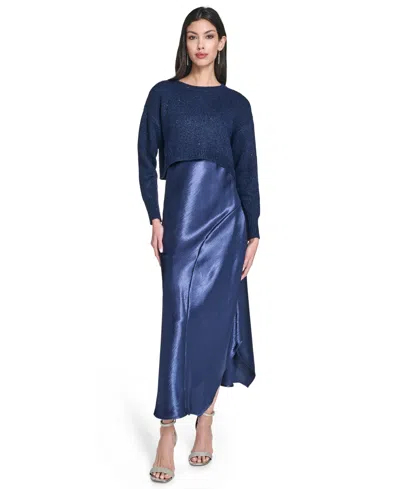 Vince Camuto Women's Crewneck Slip Dress With Sweater In Blue