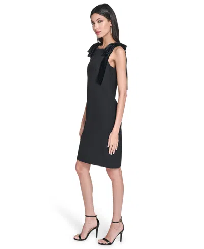 Vince Camuto Velvet Bow Stretch Crepe Dress In Black