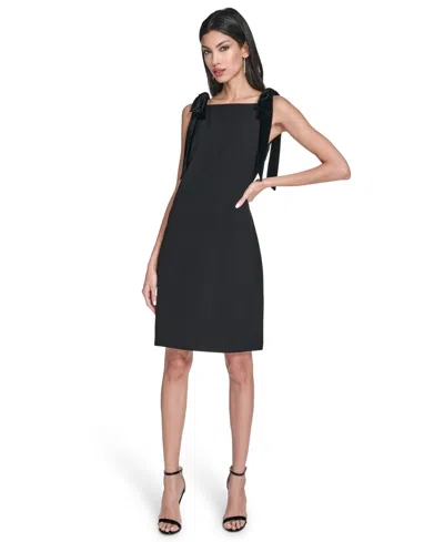 Vince Camuto Velvet Bow Stretch Crepe Dress In Black