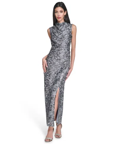 Vince Camuto Women's Sequin Lace High-cowl Neck Dress In Gray