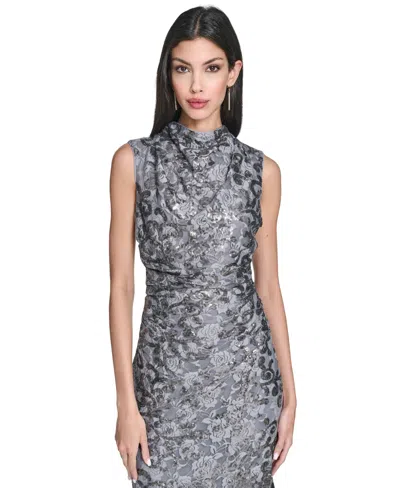 Vince Camuto Women's Sequin Lace High-cowl Neck Dress In Gray