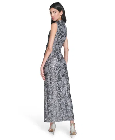 Vince Camuto Women's Sequin Lace High-cowl Neck Dress In Gray