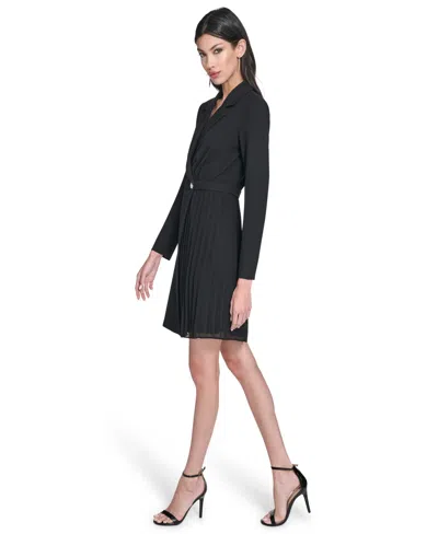 Vince Camuto Rhinestone Detail Long Sleeve Stretch Crepe Dress In Black