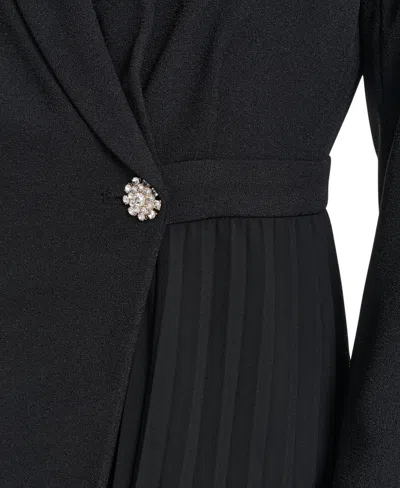 Vince Camuto Rhinestone Detail Long Sleeve Stretch Crepe Dress In Black