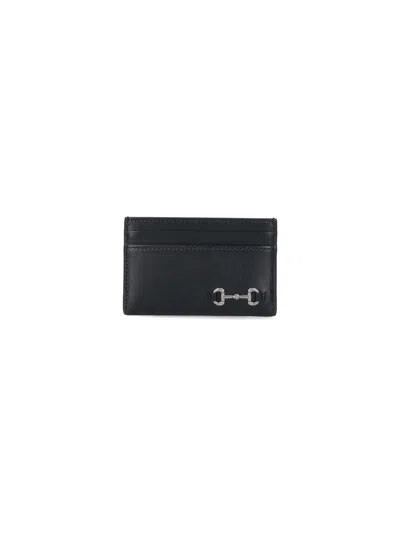 Gucci Men Black Card Holder With Horsebit On The Front In Leather Man In Black