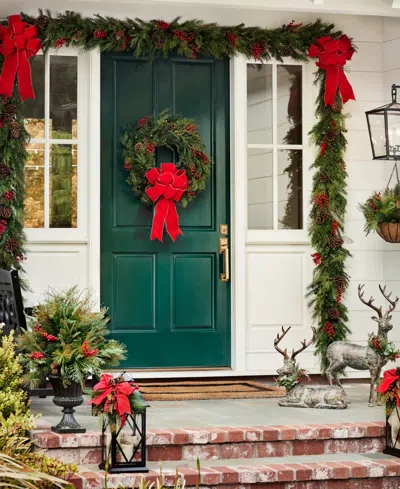 Balsam Hill 24" Outdoor Berry Pine Pre-lit Wreath In Green