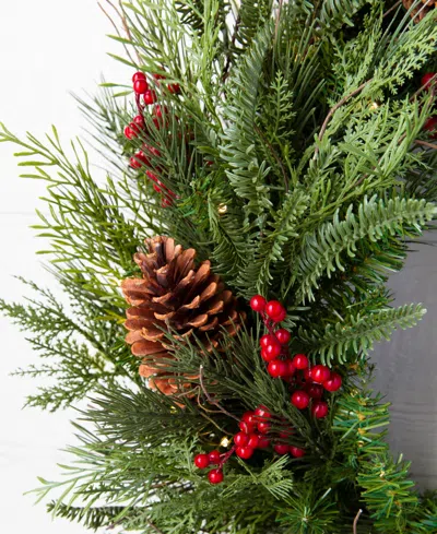 Balsam Hill 24" Outdoor Berry Pine Pre-lit Wreath In Green