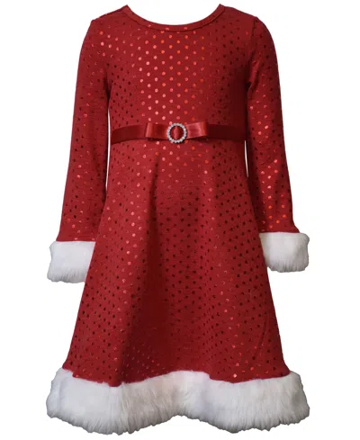Bonnie Jean Girls 2t-6x Long Sleeve Foiled Dot Santa Dress In Red