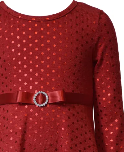 Bonnie Jean Girls 2t-6x Long Sleeve Foiled Dot Santa Dress In Red