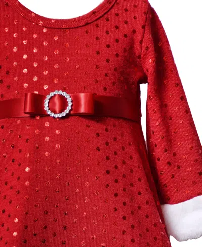 Bonnie Baby Baby Girls Long Sleeve Foiled Dot Santa Dress In Red