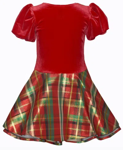 Bonnie Jean Girls 2-6x Short Sleeve Velvet To Plaid Hipster Dress In Red