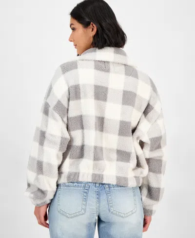 Hippie Rose Juniors' Printed Zip-up Sherpa Jacket In Gray