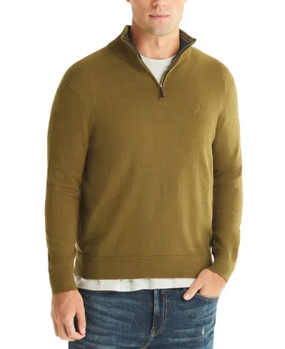 Nautica Men's Performance Quarter-zip Sweater In Brown