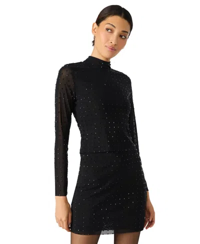 Steve Madden Women's Melvina Mock Neck Long Sleeve Top In Black