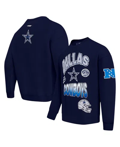 Pro Standard Men's Navy Dallas Cowboys Turn It Up Drop Shoulder Pullover Sweatshirt In Blue