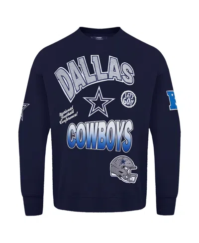 Pro Standard Men's Navy Dallas Cowboys Turn It Up Drop Shoulder Pullover Sweatshirt In Blue