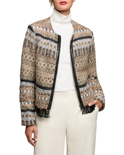 Nic + Zoe Nic+zoe Textured Fringe Trim Jacket In Multi