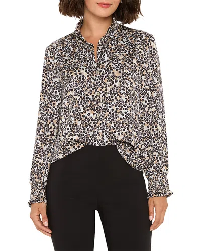 Nic + Zoe Nic+zoe Little Leopard Mock Neck Blouse In Multi