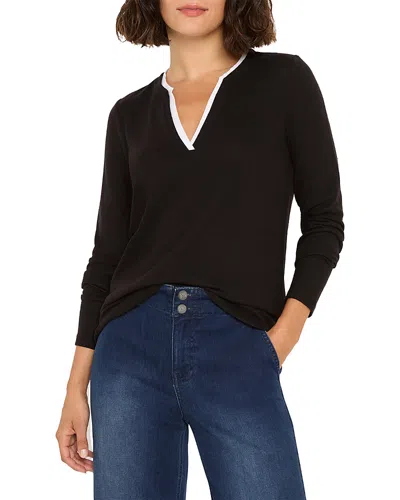 Nzt By Nic+zoe Layered Look Split Neck Top In Black