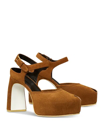 Tory Burch Ankle Strap Peep Toe Platform Pump In Brown